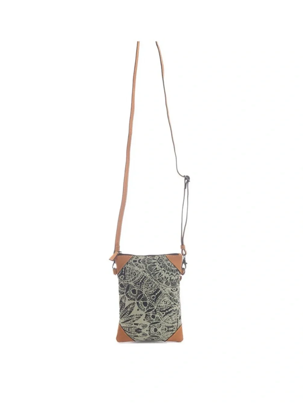 NWT Handcrafted Green Canvas & Leather Crossbody Bag - Picture 7 of 8